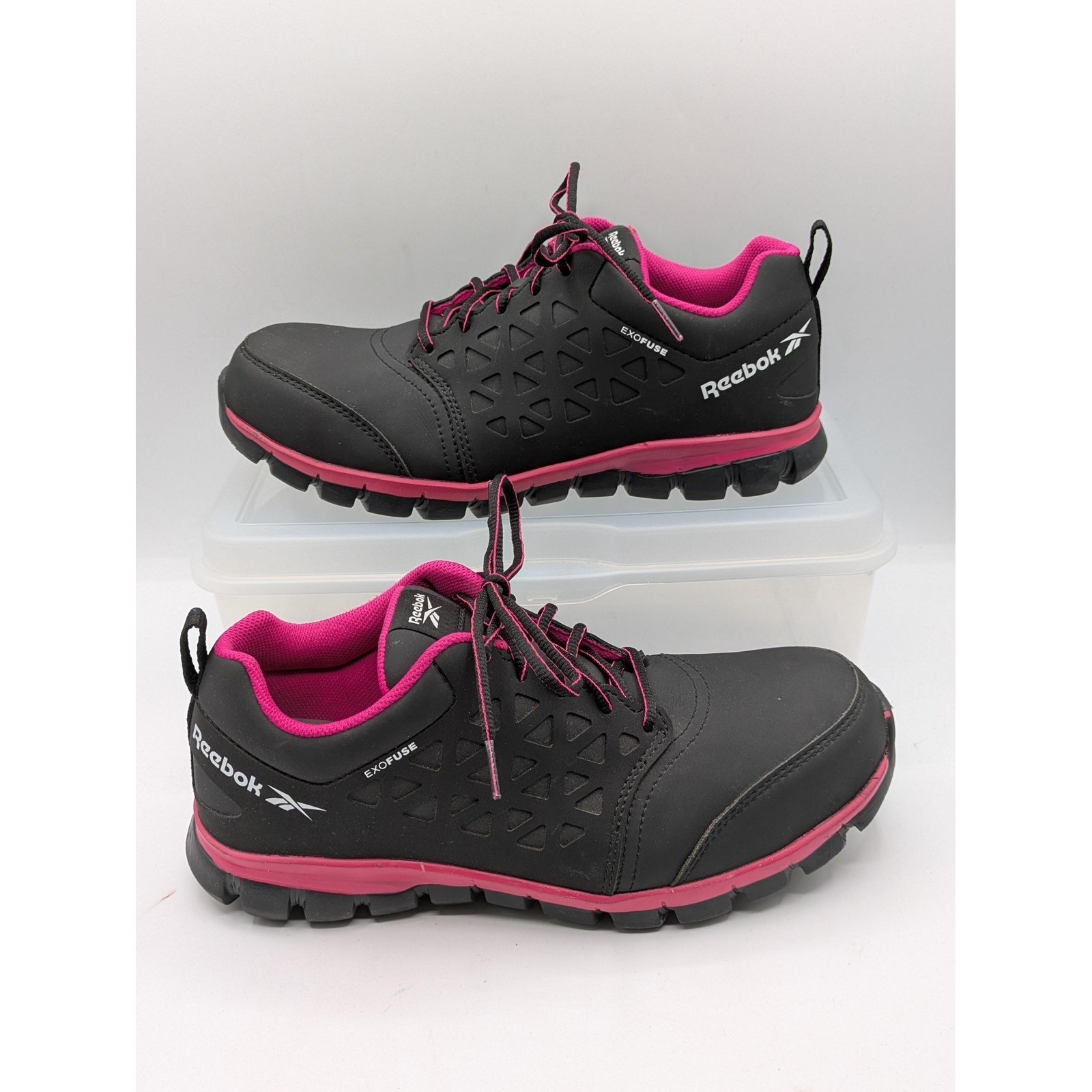 Reebok Sublite Exofuse Shoes Womens Size 11 Black Pink Safety Toe Work Sneakers